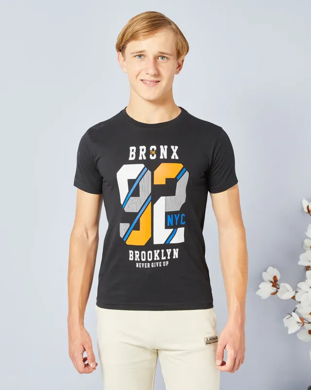 Senior Boys Black Printed T-Shirt sold by Redtag