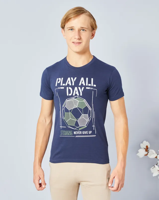 Senior Boys Navy Printed T-Shirt sold by Redtag