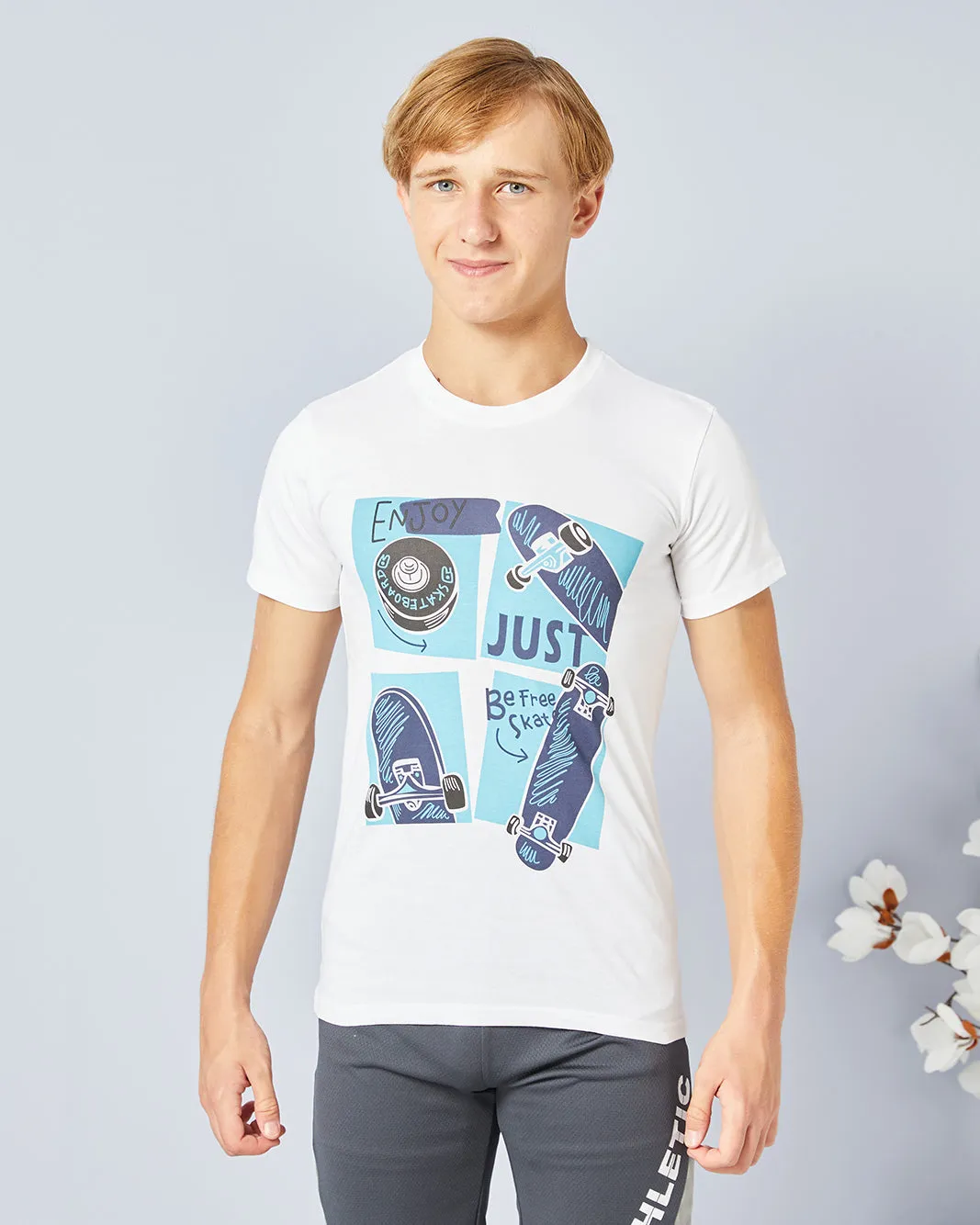 Senior Boys White Printed T-Shirt sold by Redtag
