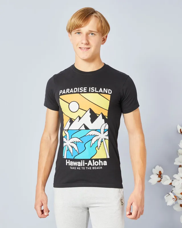 Senior Boys Black Printed T-Shirt sold by Redtag