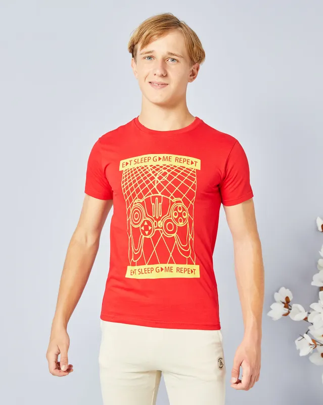 Senior Boys Red Printed T-Shirt sold by Redtag