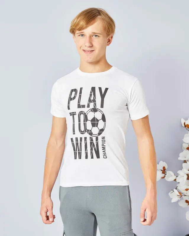 Senior Boys White Printed T-Shirt sold by Redtag