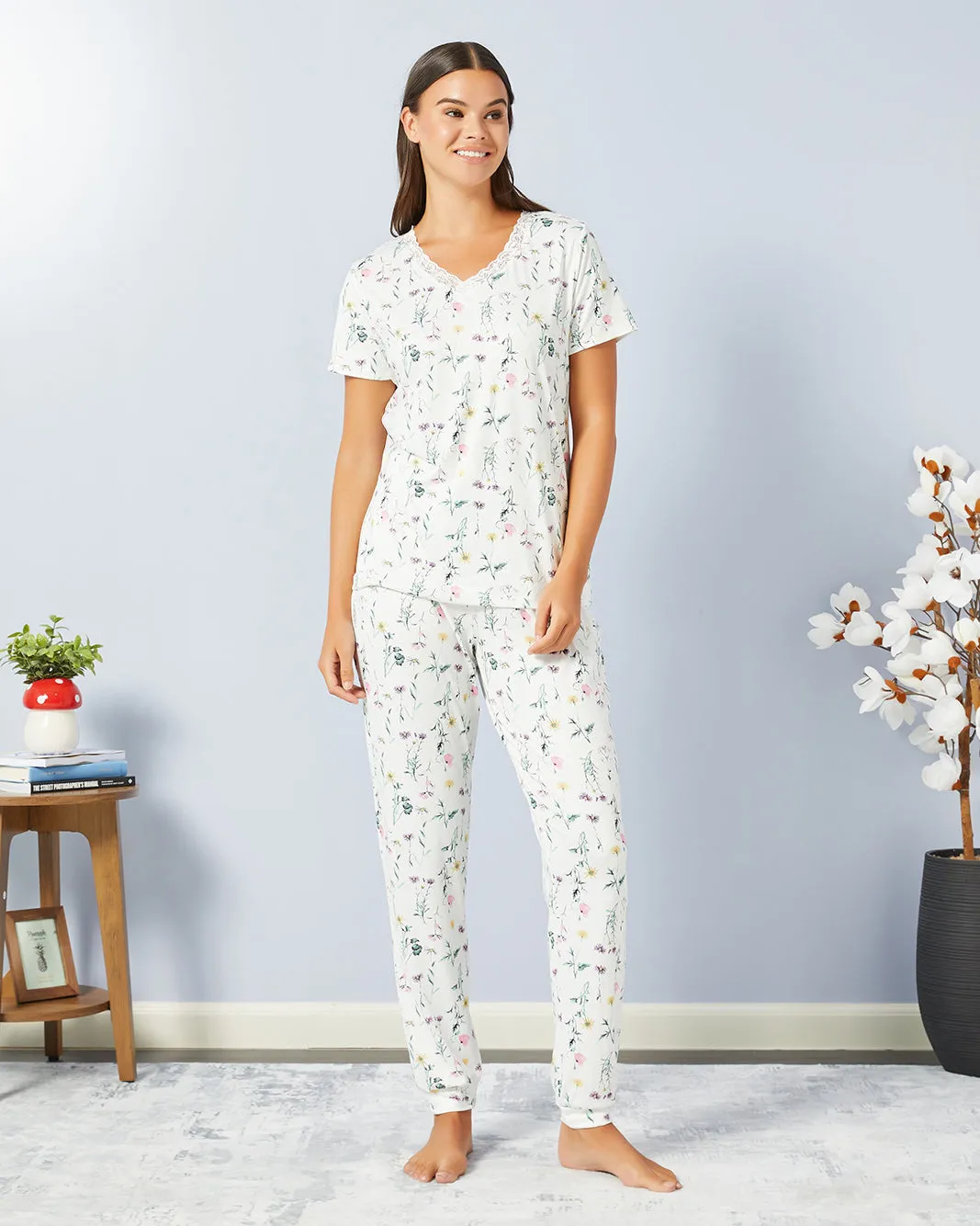 Women White Printed Pajama Set (2 Piece) sold by Redtag