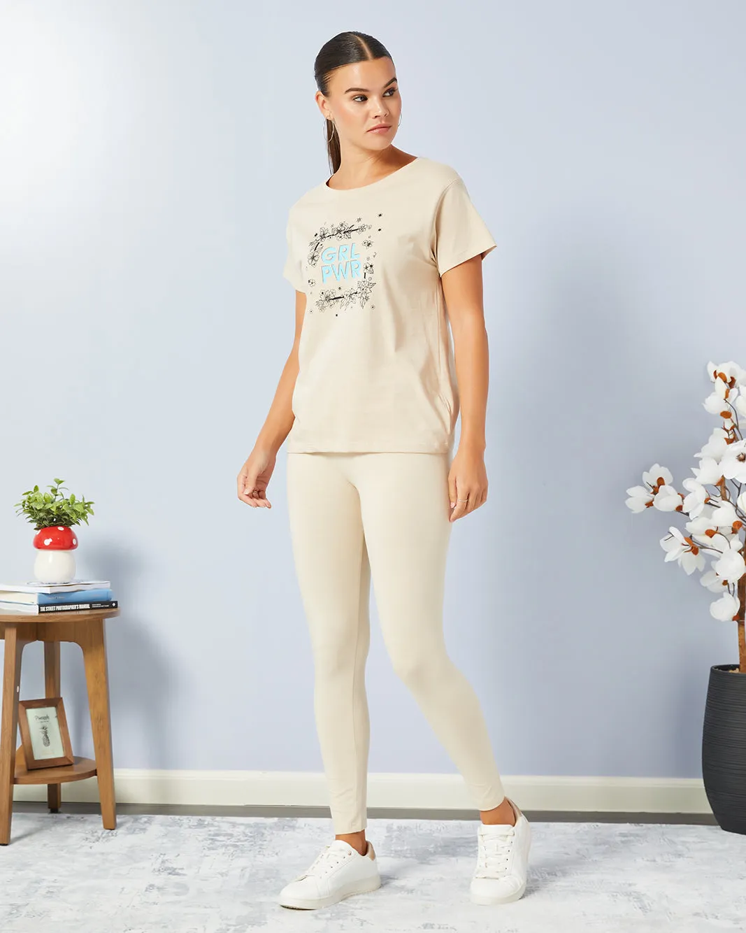 Women Cream Full Length Legging sold by Redtag product image thumbnail 2
