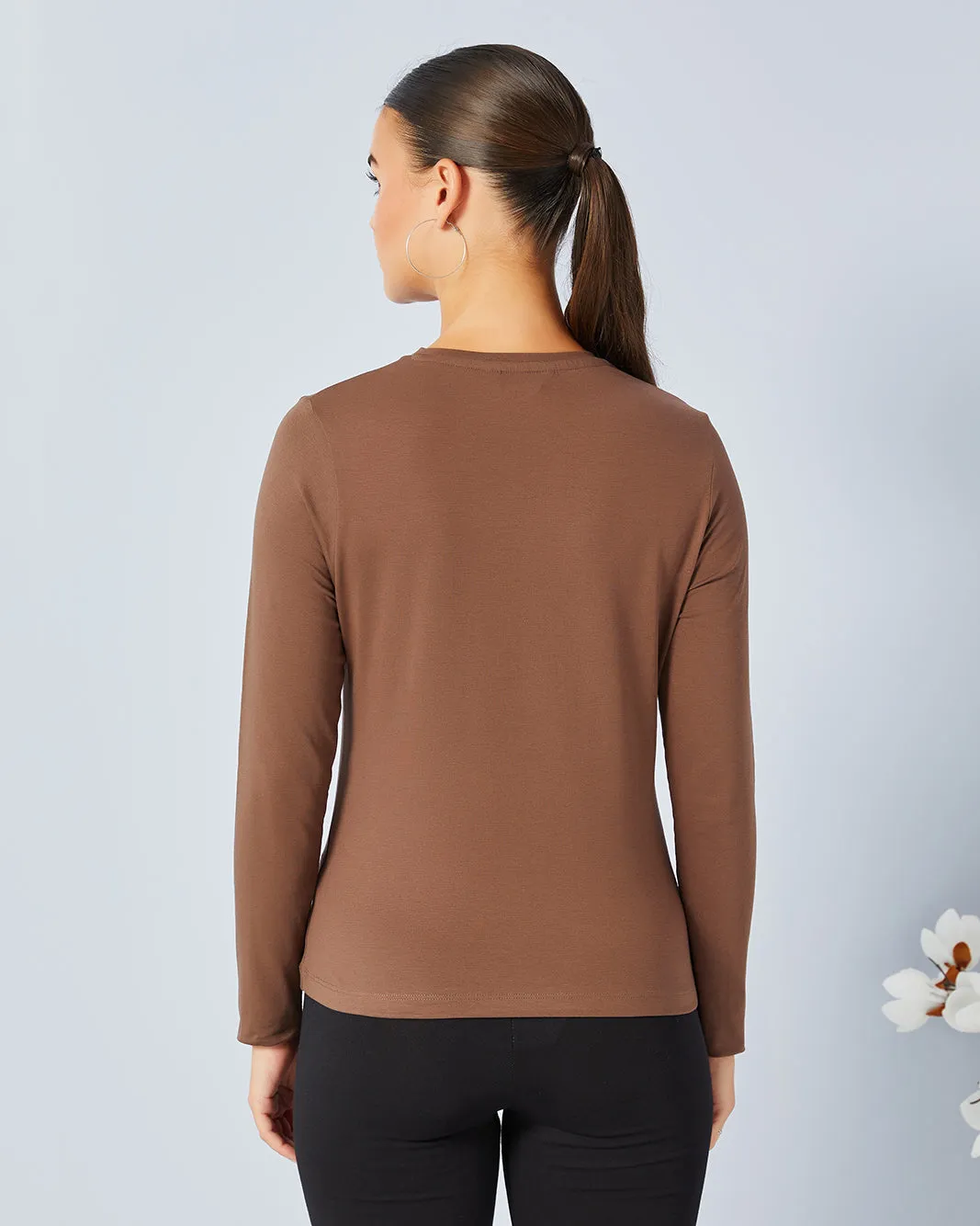 Women Brown Solid Long Sleeve T-Shirt sold by Redtag product image thumbnail 3