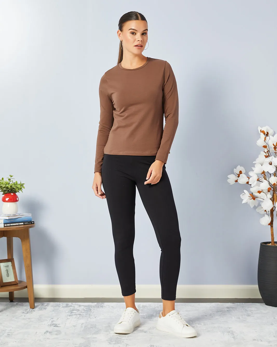 Women Brown Solid Long Sleeve T-Shirt sold by Redtag product image thumbnail 2