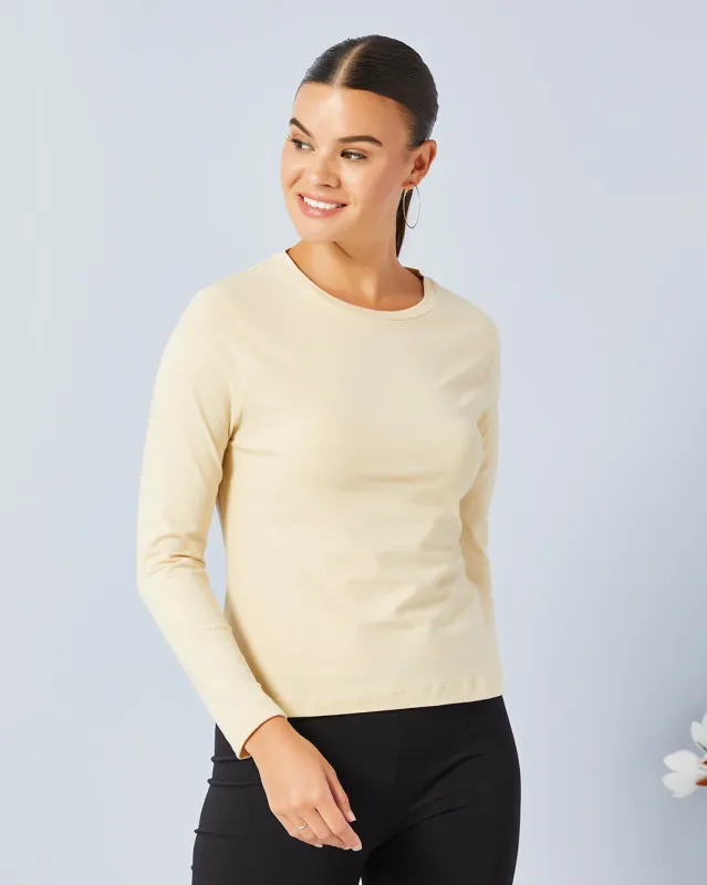 Women Beige Solid Long Sleeve T-Shirt sold by Redtag