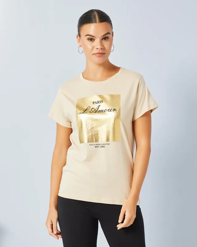 Woman Beige Graphic T-Shirt sold by Redtag