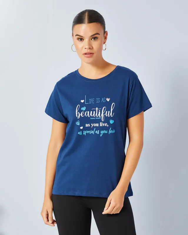 Woman Navy Graphic  T-Shirt sold by Redtag