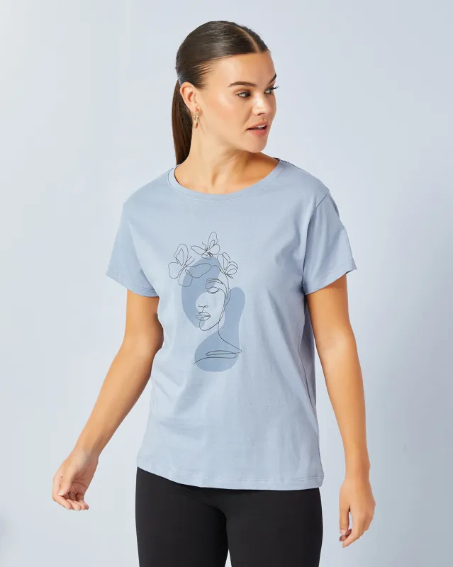 Women Blue Basic Graphic T-Shirt sold by Redtag
