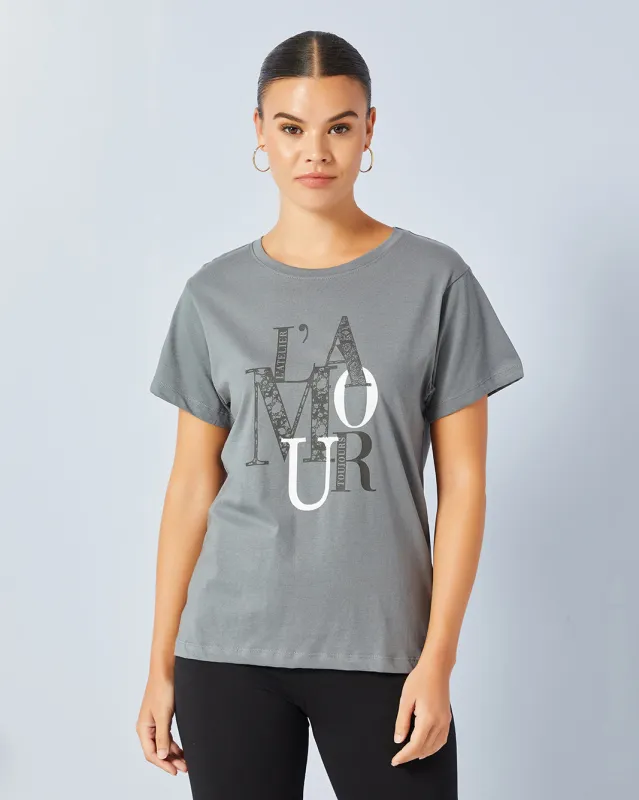 Women Grey Basic Graphic T-Shirt sold by Redtag
