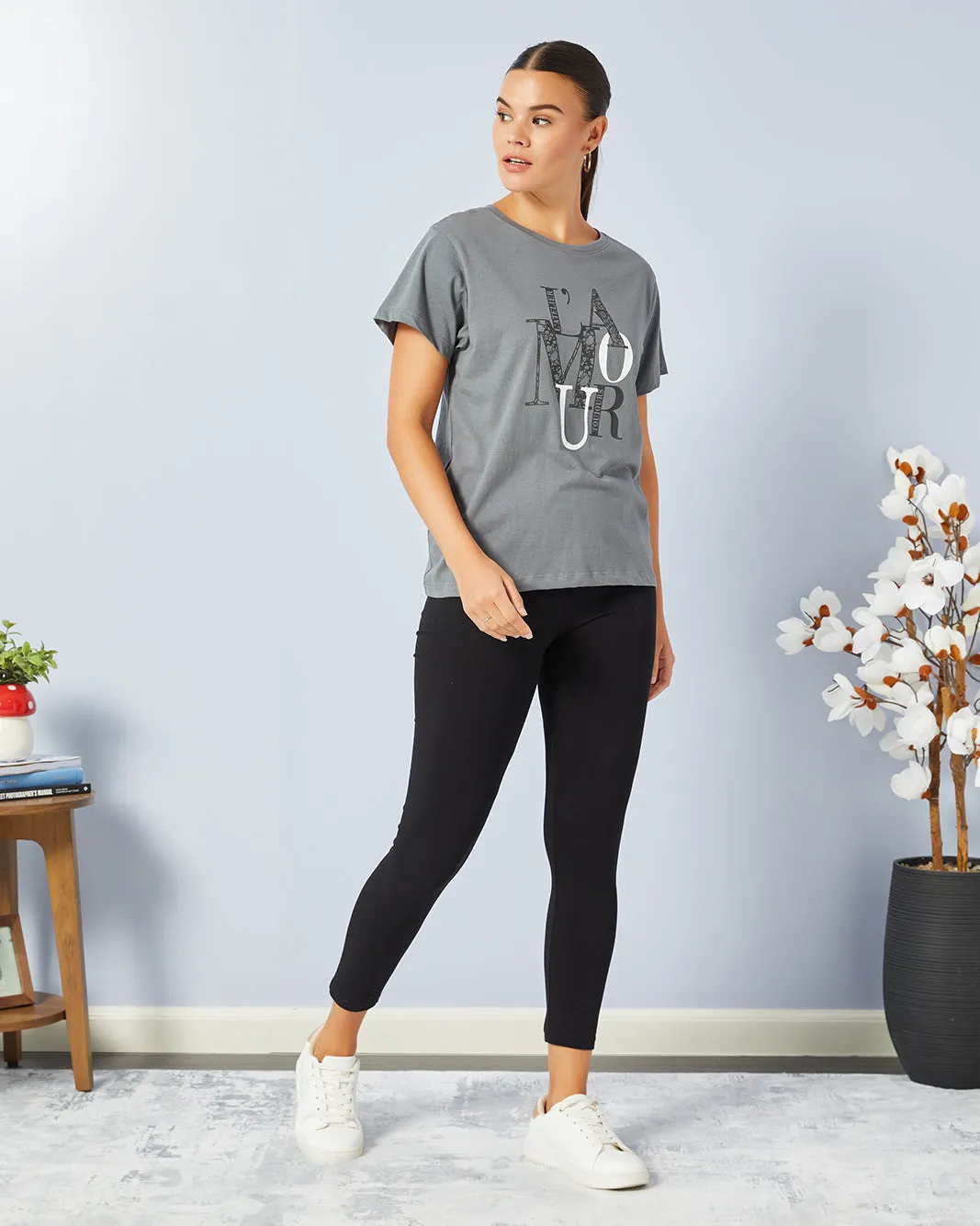 Women Grey Basic Graphic T-Shirt sold by Redtag product image thumbnail 2