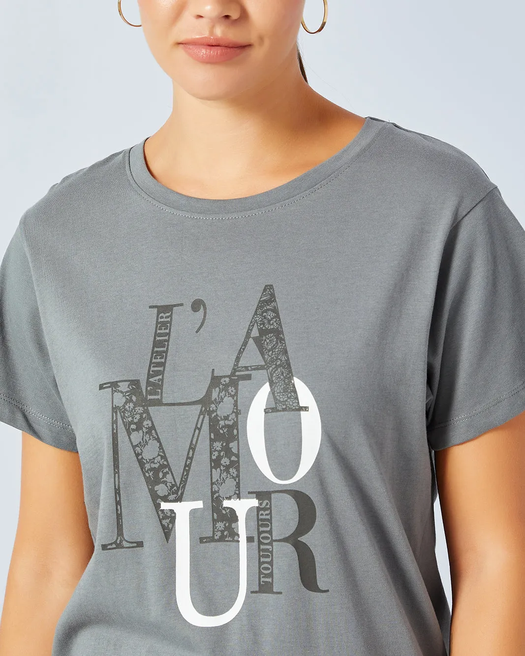 Women Grey Basic Graphic T-Shirt sold by Redtag product image thumbnail 4