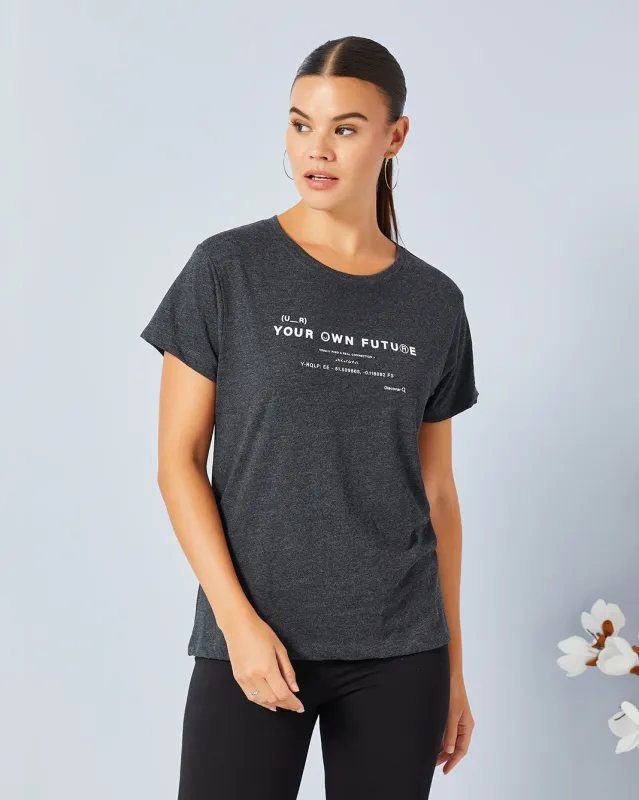 Women Charcoal Basic Graphic T-Shirt sold by Redtag