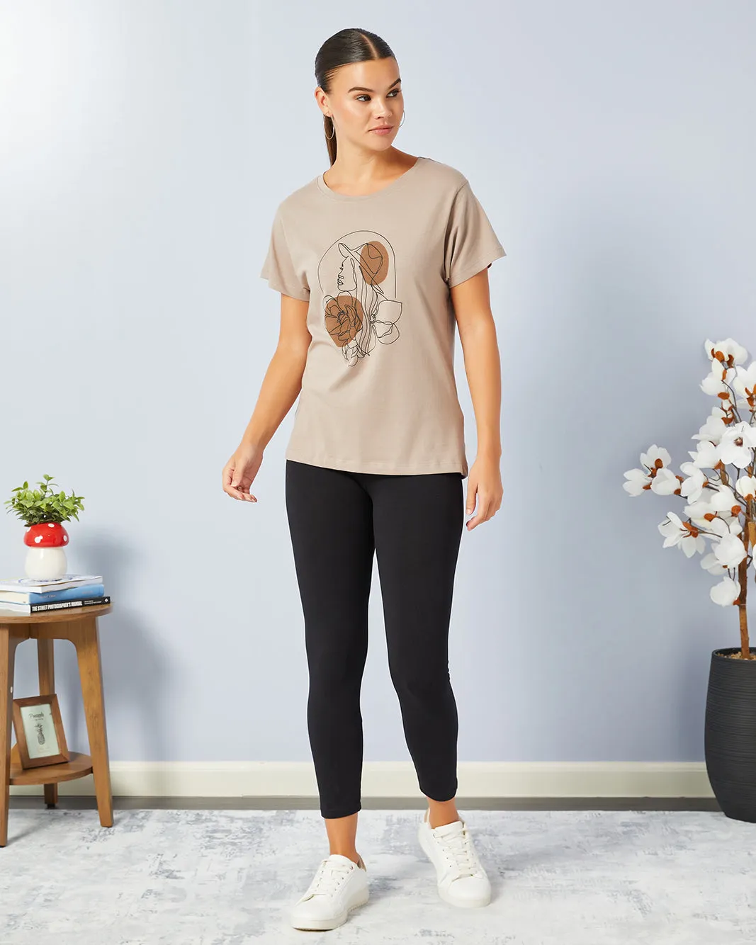 Women Beige Basic Graphic T-Shirt sold by Redtag product image thumbnail 2
