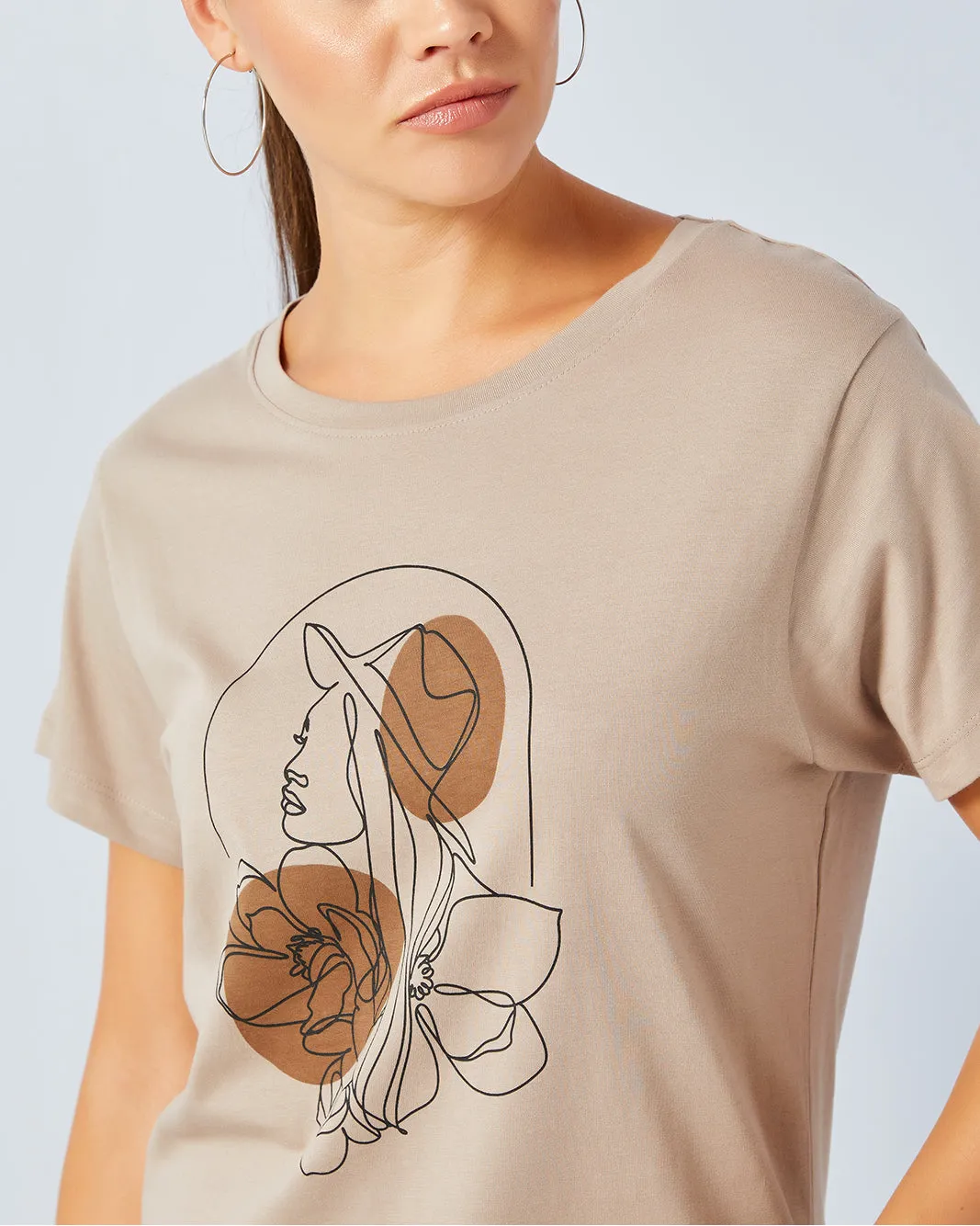 Women Beige Basic Graphic T-Shirt sold by Redtag product image thumbnail 4