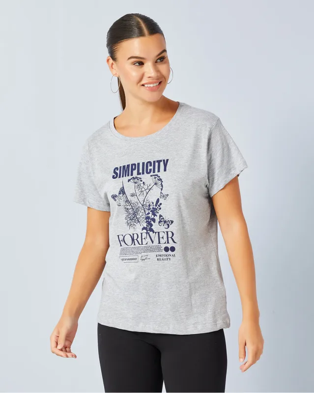 Women Grey Basic Graphic T-Shirt sold by Redtag