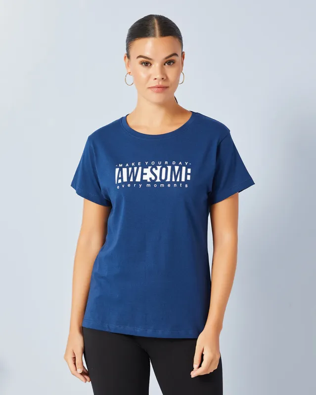 Women Navy Basic Graphic T-Shirt sold by Redtag