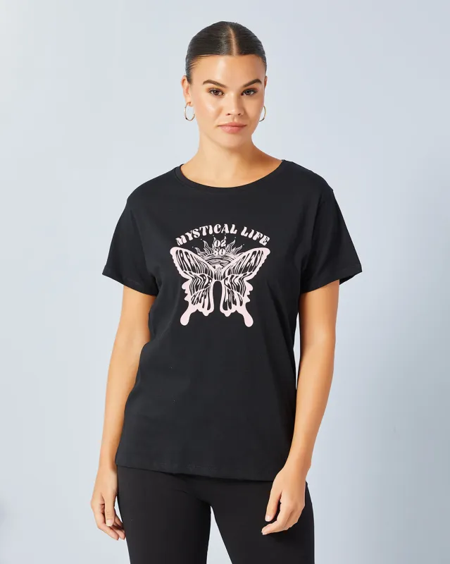 Women Black Basic Graphic T-Shirt sold by Redtag