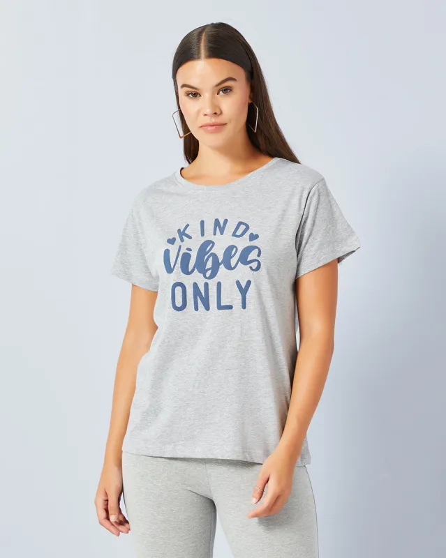 Women Grey Printed Basic T-Shirt sold by Redtag