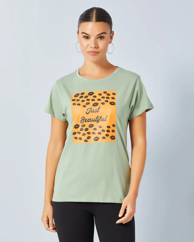 Women Green Basic Graphic T-Shirt sold by Redtag