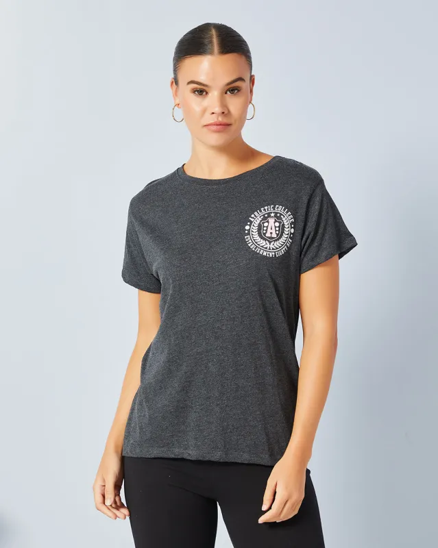 Women Charcoal Basic Graphic T-Shirt sold by Redtag