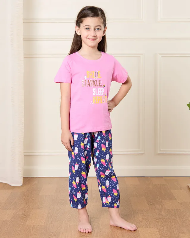 Girls Pink And Blue Printed Pyjama Set (2 Piece) sold by Redtag