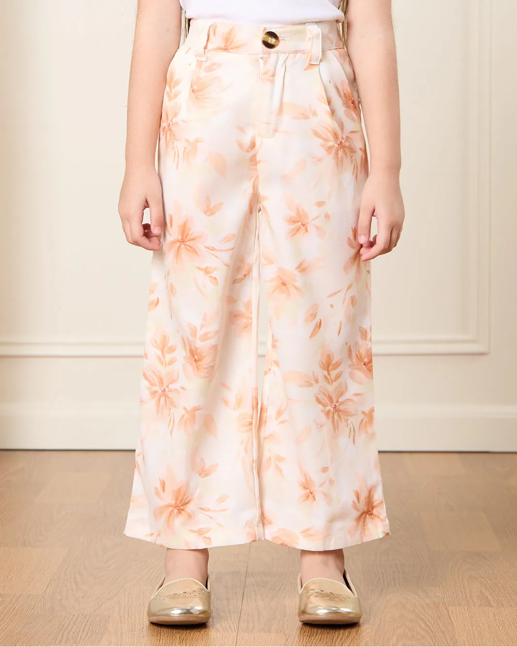 Girls Beige Printed Casual Trousers sold by Redtag