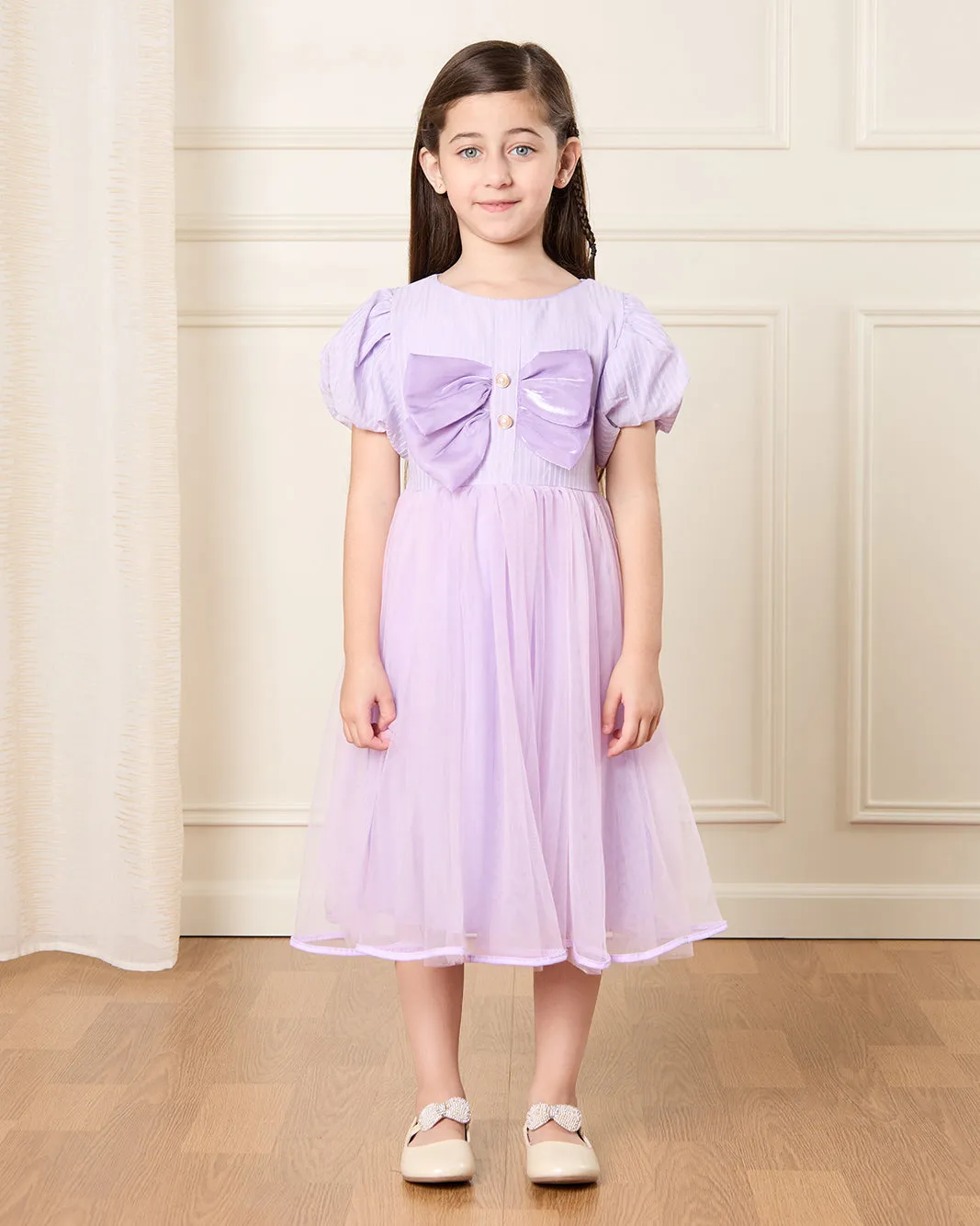 Girls Purple Bow Embellished Dress sold by Redtag product image thumbnail 2