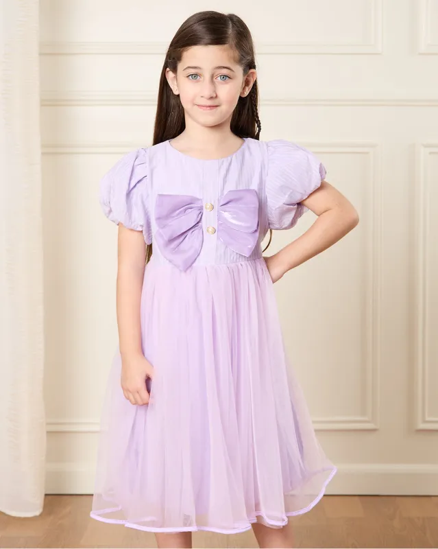 Girls Purple Bow Embellished Dress sold by Redtag