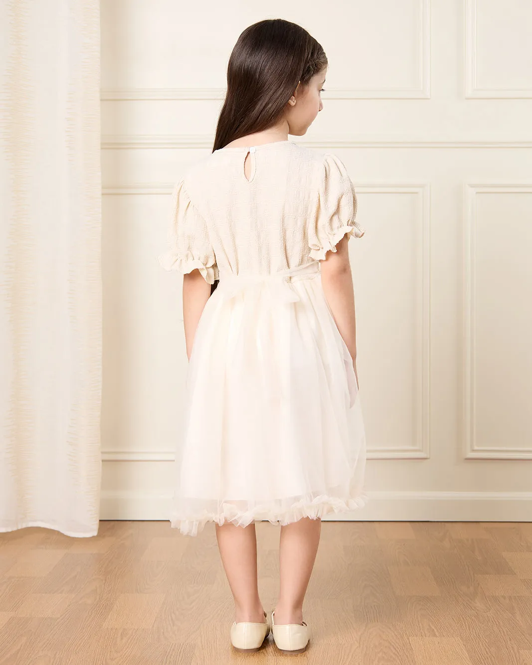 Girls Beige Embroidered Dress sold by Redtag product image thumbnail 3
