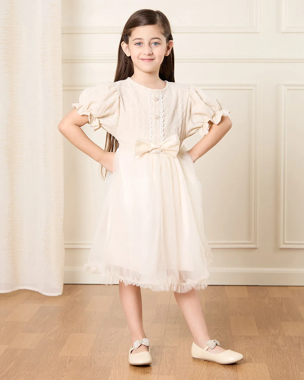 Girls Beige Embroidered Dress sold by Redtag