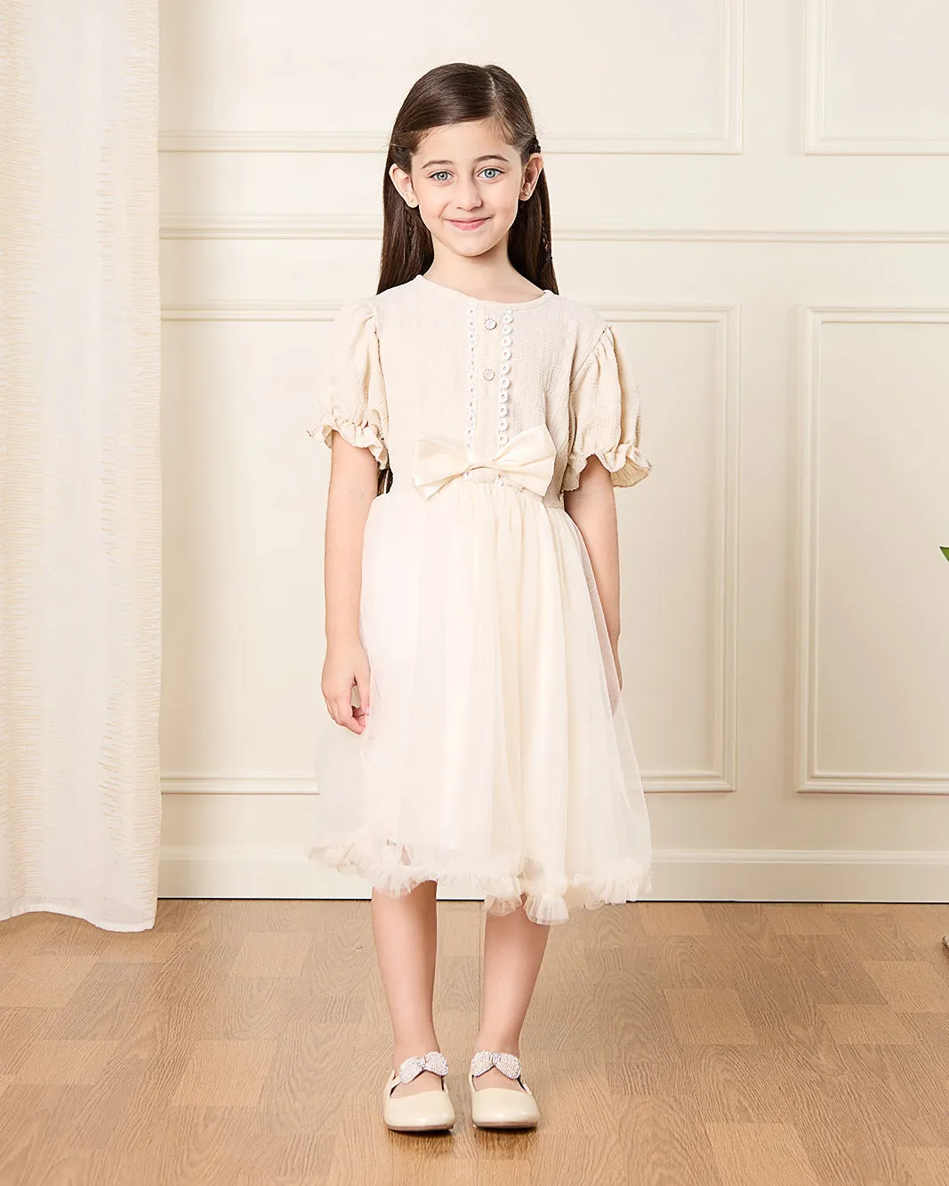 Girls Beige Embroidered Dress sold by Redtag product image thumbnail 4