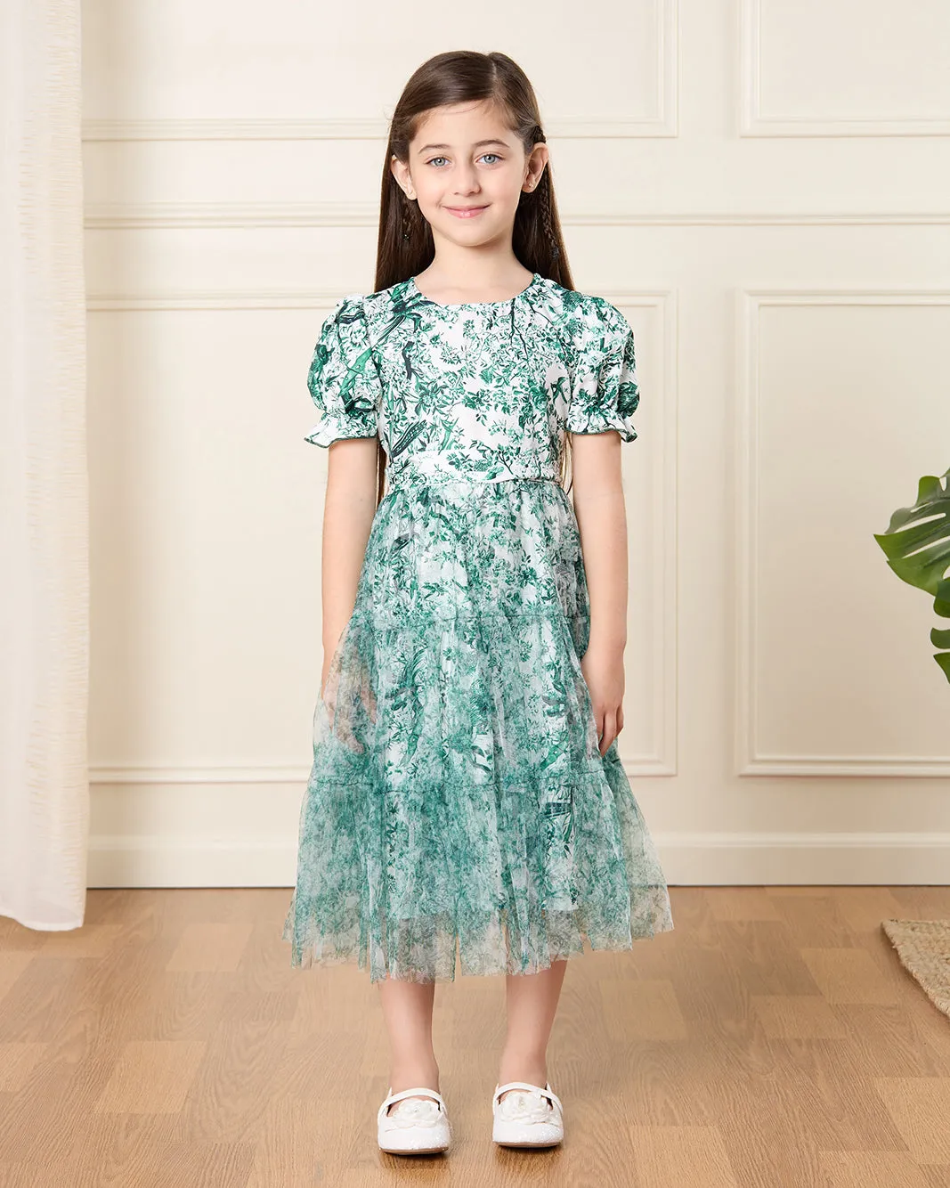 Girls White And Green Printed Dress sold by Redtag product image thumbnail 2