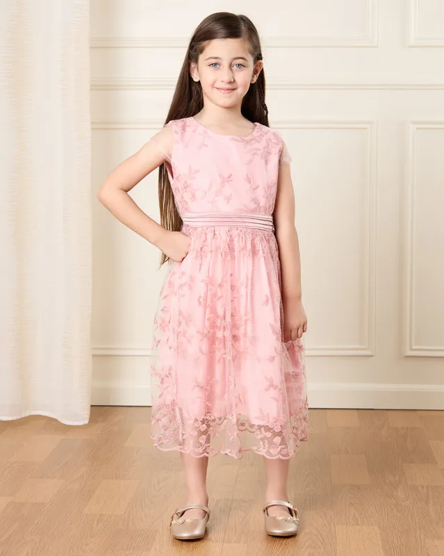 Girls Pink Embroidered Dress sold by Redtag