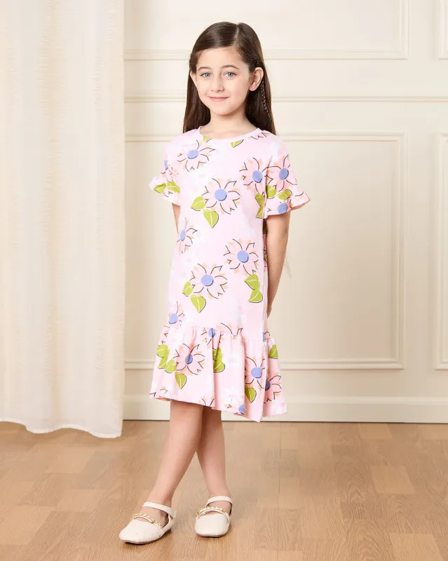 Girls Pink Printed Dress sold by Redtag