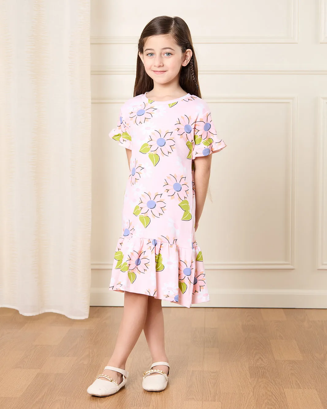 Girls Pink Printed Dress sold by Redtag