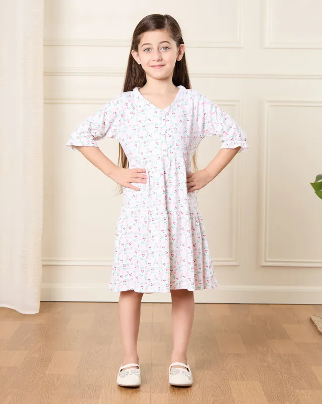 Girls White Printed Dress sold by Redtag