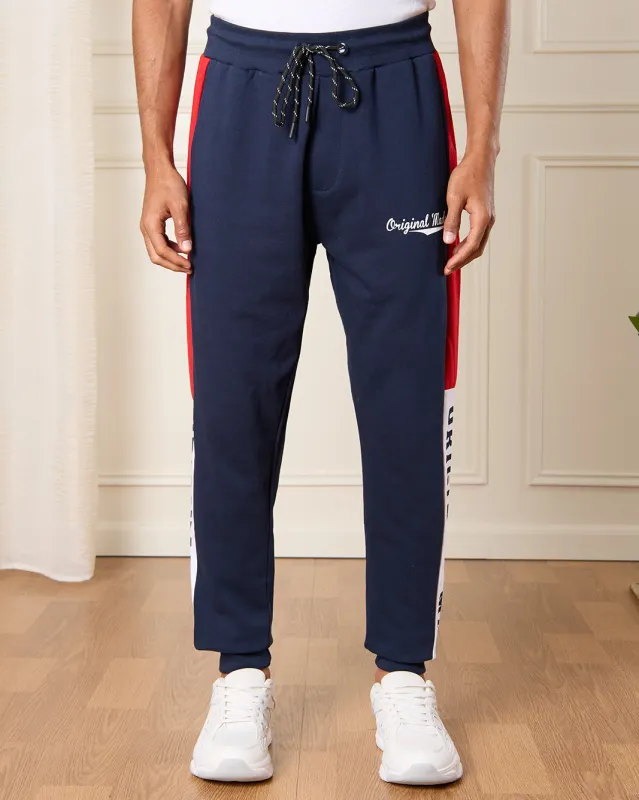 Men Navy Printed Active Track Pants sold by Redtag