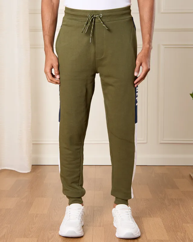Men Olive Printed Active Track Pants sold by Redtag