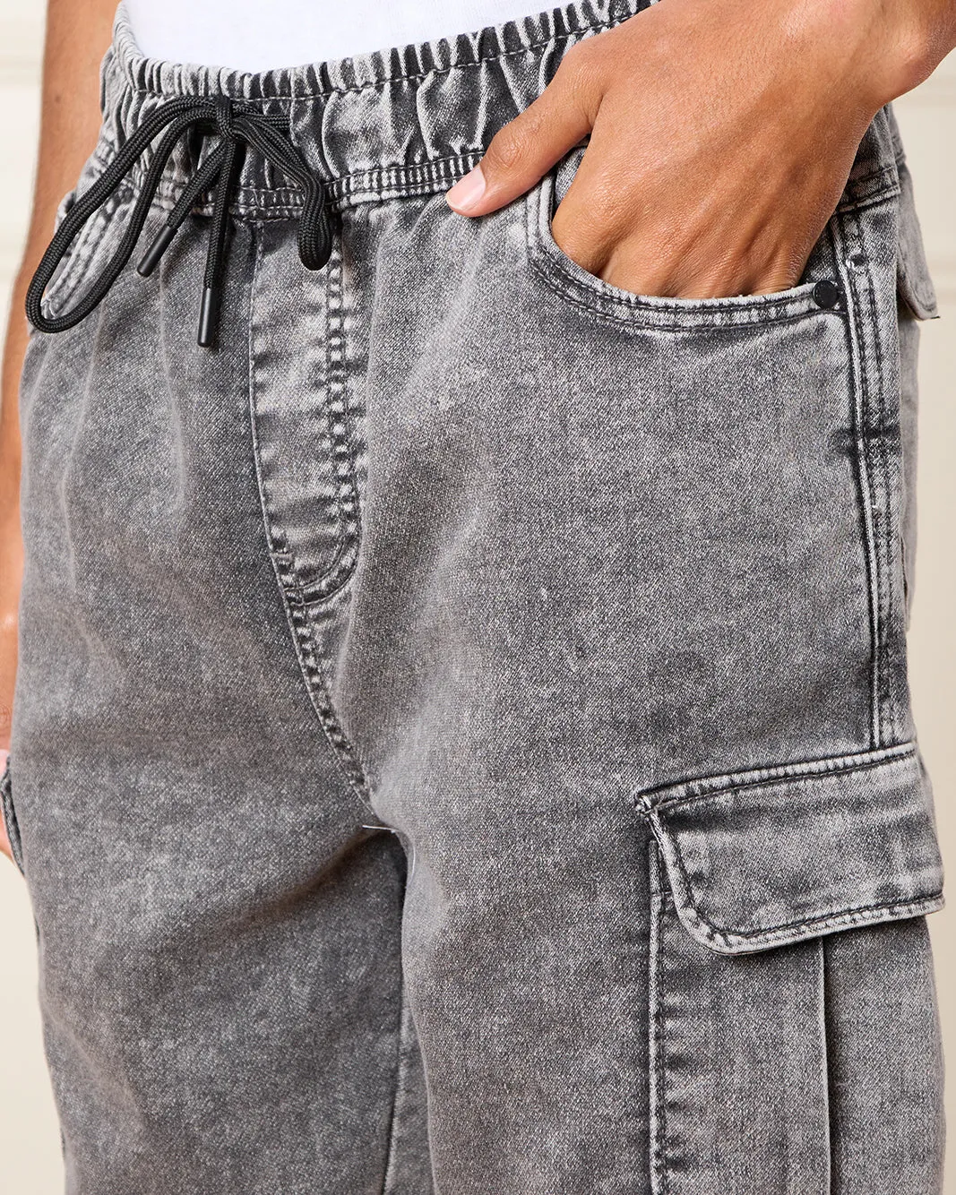 Men Grey Denim Cargo Shorts sold by Redtag product image thumbnail 4