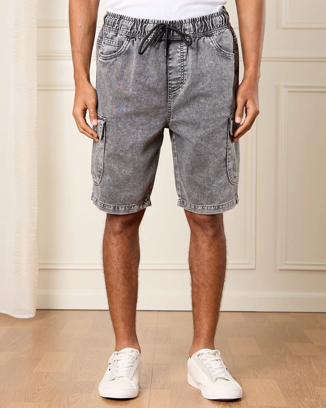 Men Grey Denim Cargo Shorts sold by Redtag