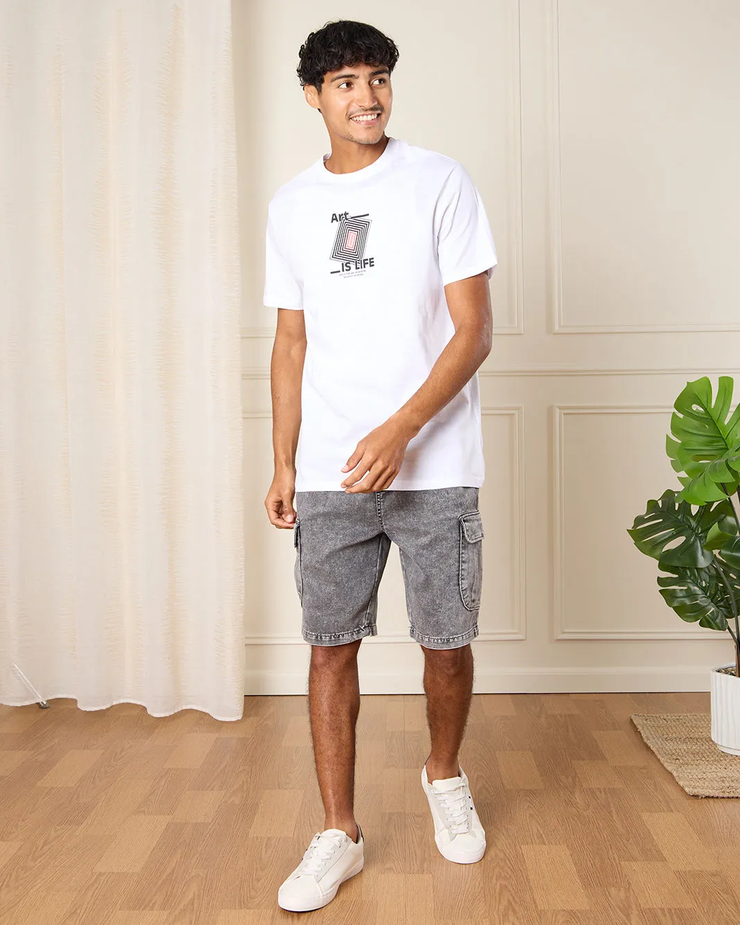 Men Grey Denim Cargo Shorts sold by Redtag product image thumbnail 2