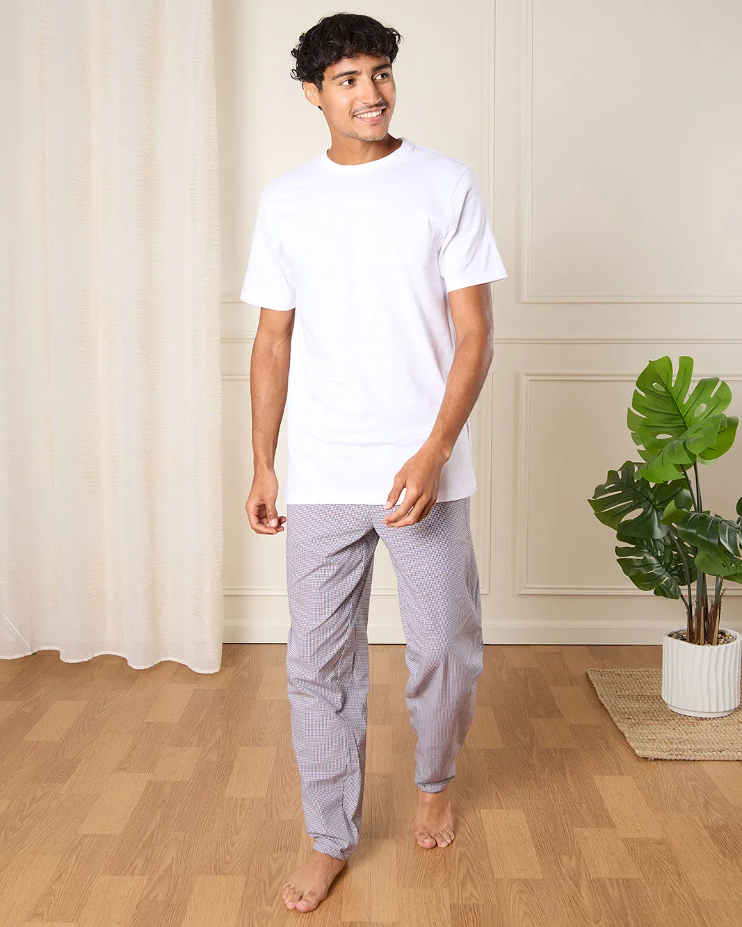 Men White Checkered Pyjama Set (2 Piece) sold by Redtag