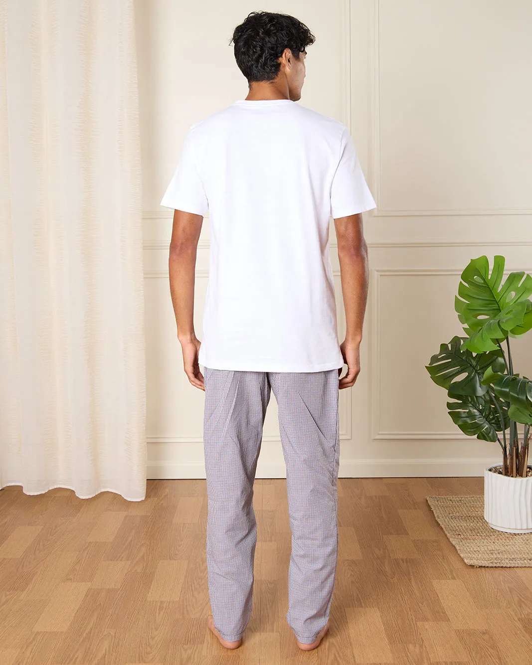 Men White Checkered Pyjama Set (2 Piece) sold by Redtag product image thumbnail 4