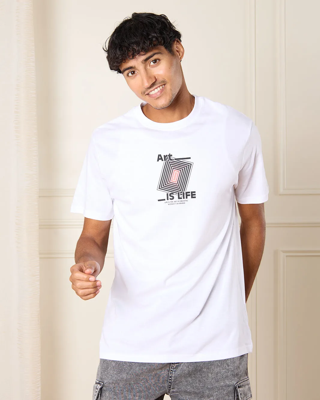 Men White Front And Back Graphic T-Shirt sold by Redtag