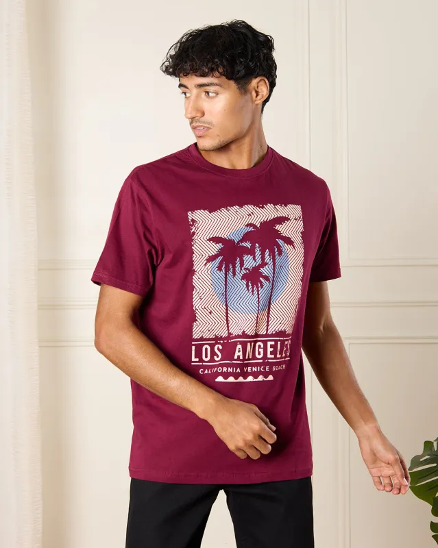 Men Burgundy Graphic T-Shirt sold by Redtag