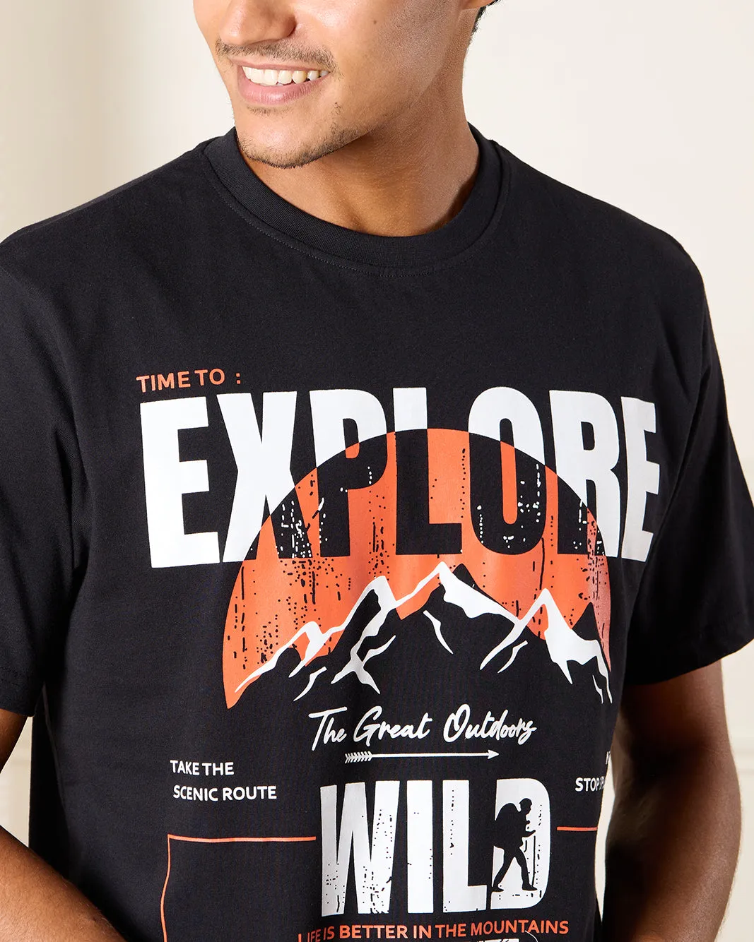 Men Black Graphic T-Shirt sold by Redtag product image thumbnail 4