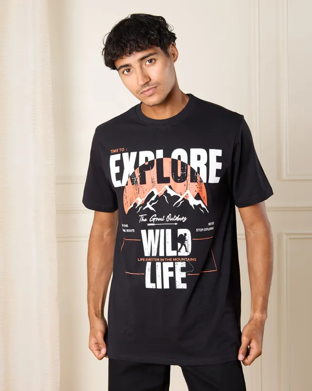 Men Black Graphic T-Shirt sold by Redtag