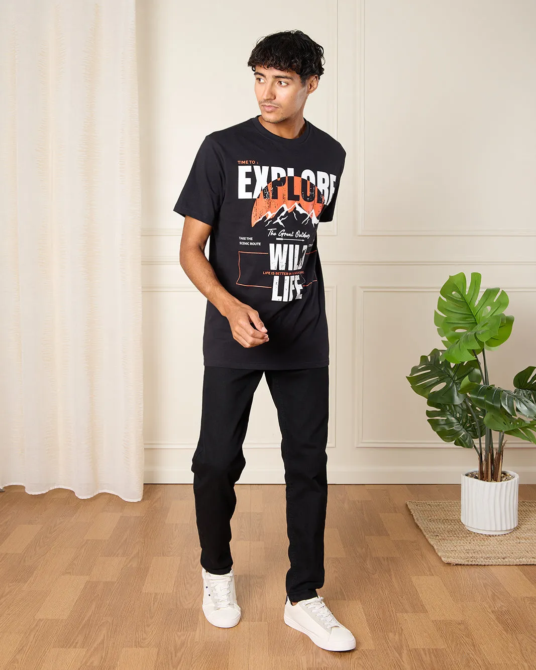 Men Black Graphic T-Shirt sold by Redtag product image thumbnail 2